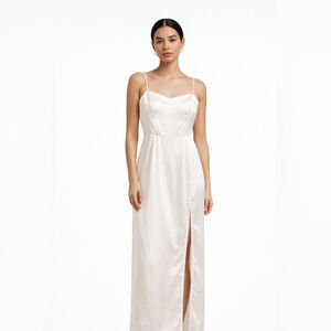 Y2K Satin Slip Dress | Ivory Spaghetti Strap Maxi Minimalist